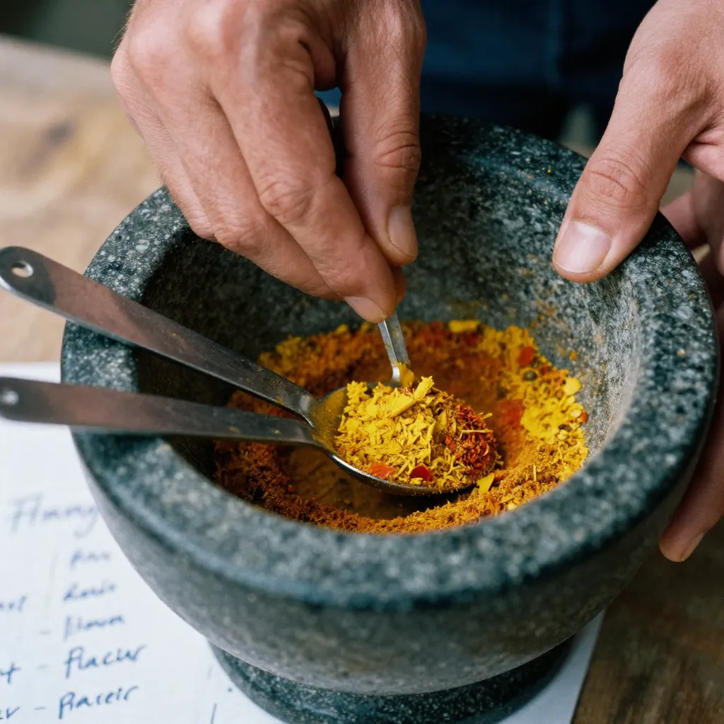 Hands mixing spices